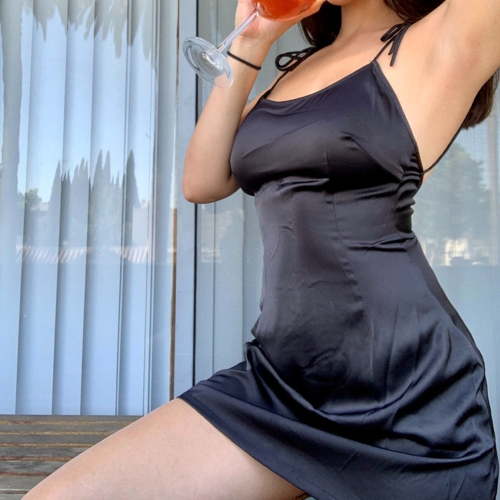 Black Satin Slip Dress